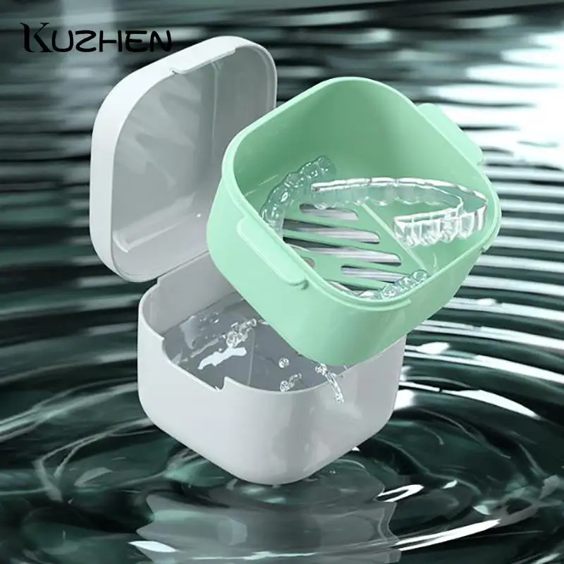 

1pcs Invisible Teeth Denture Cleaning Tooth Storage Portable Belt Case Orthodontic Retainer Braces Storage Box Soaking