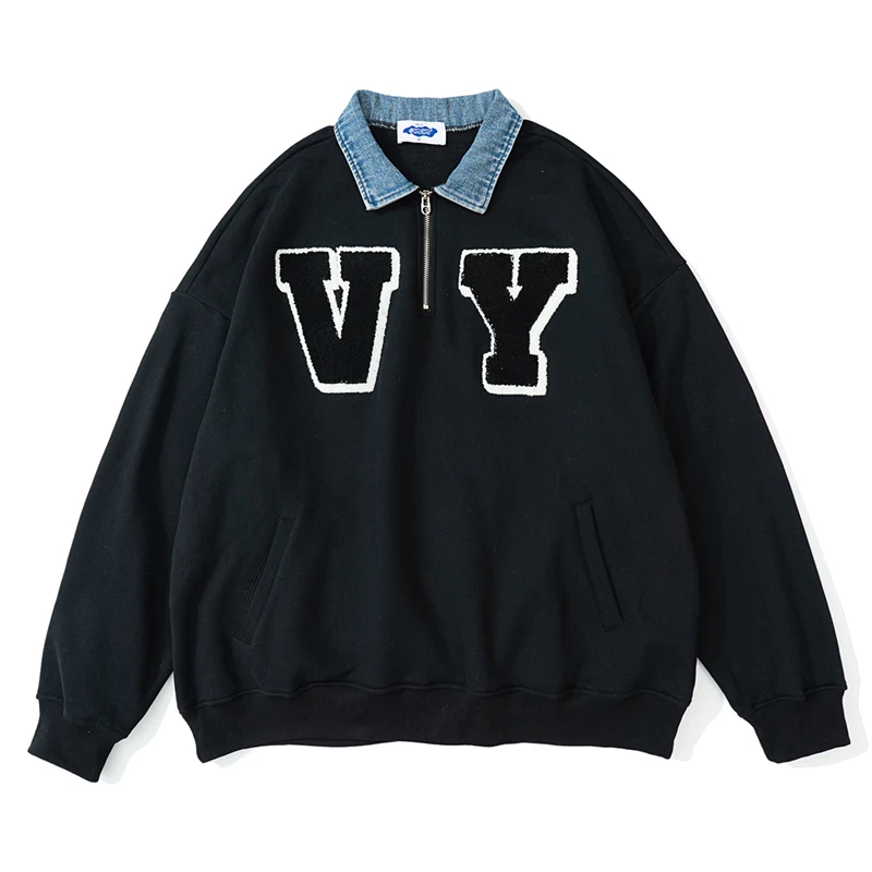 

Women Hip Hop Streetwear Harajuku Pullover Sweatshirt Graphic Letter Pullover Cotton Fleece Men Autumn Sweat Shirt Black Loose