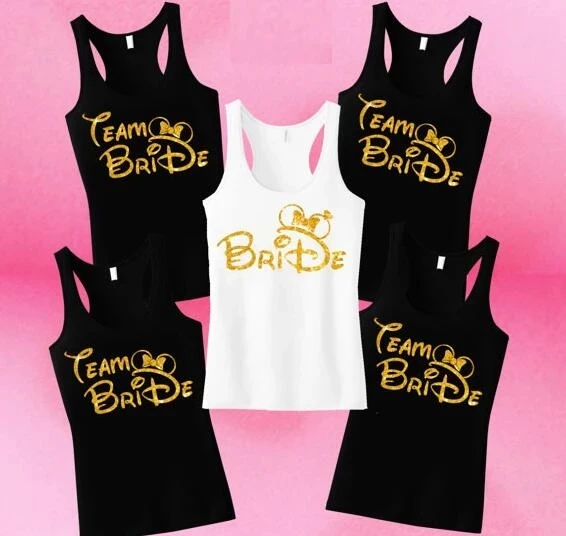

Personalized cute mouse wedding Bride Team bridesmaind t shirts Bachelorette tanks tops gifts bridal party favors