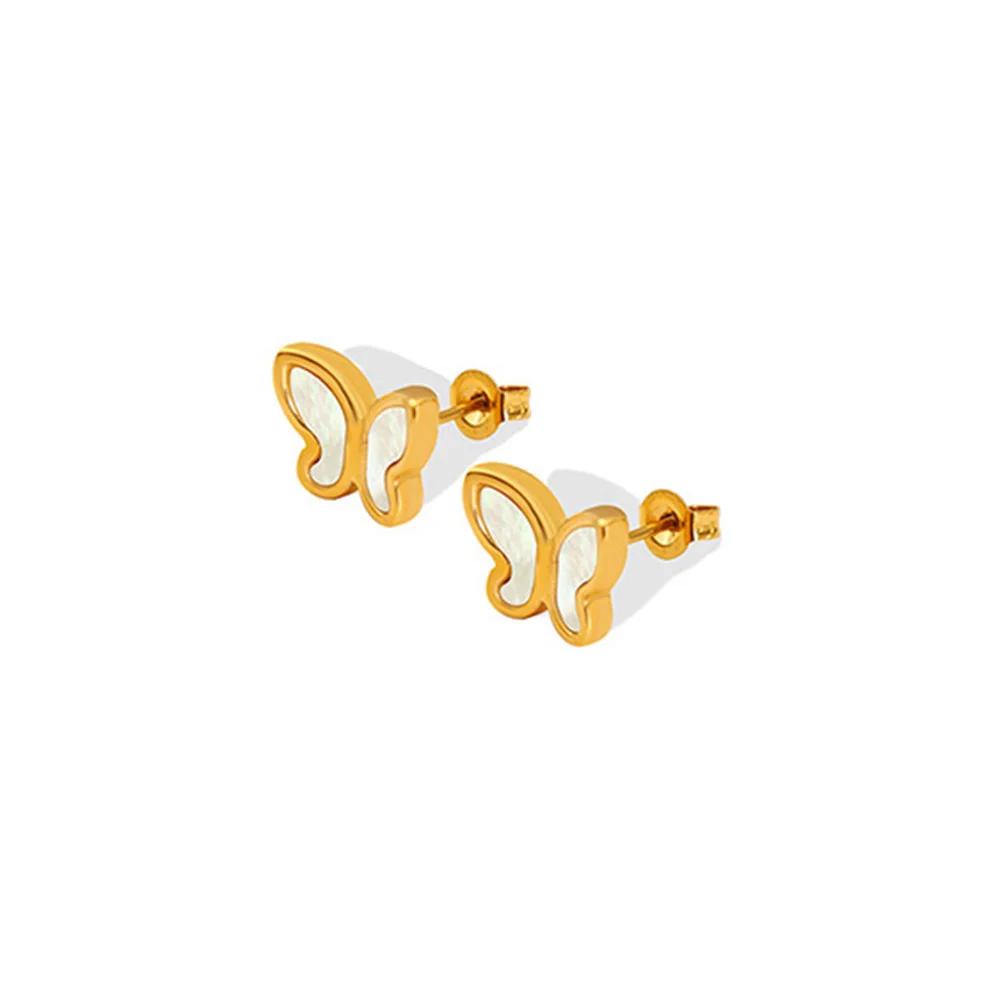 

Charm Butterfly Earrings With White Color Shell Luxury Brand 316l Stainless Steel Piercing Jewelry For Women Korean Accessories