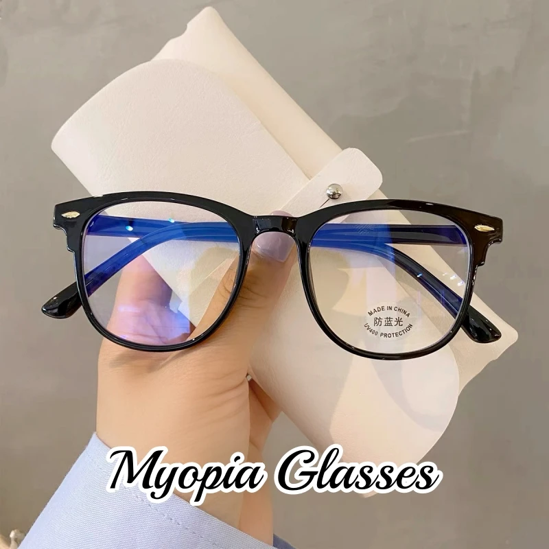 

HD Round Clear Myopia Glasses Ultralight Blue Light Blocking Computer Eyewear Vintage Men Women Short Sighted Eyeglasses To-6.0