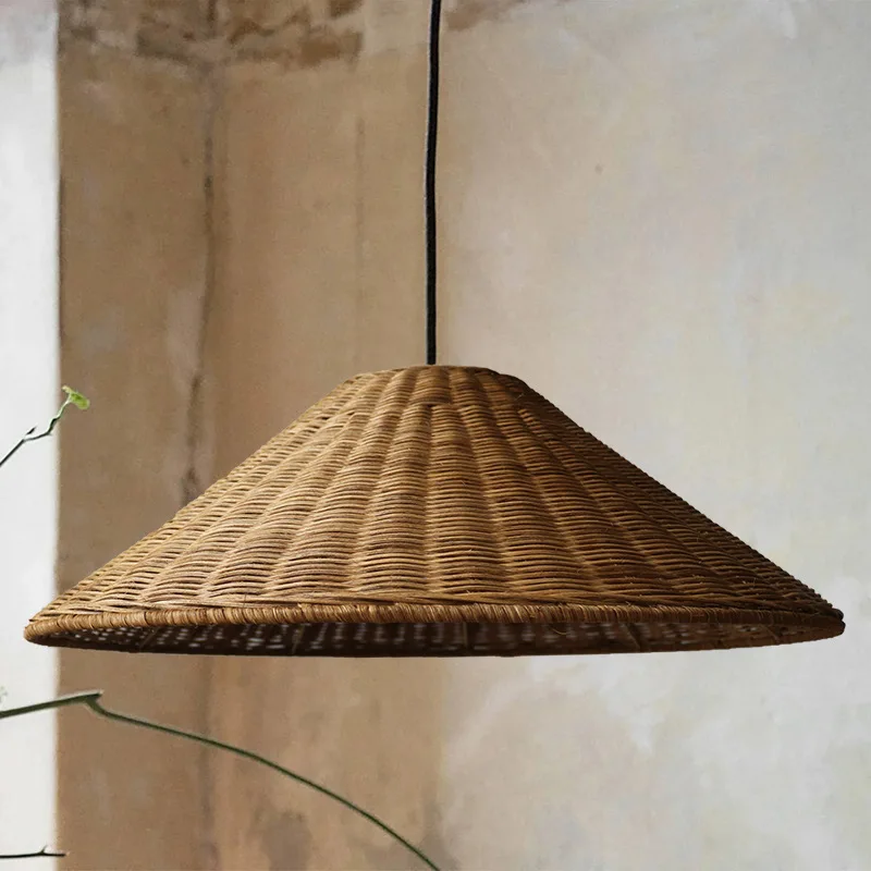 

Vintage brown beige rattan chandelier dining room kitchen living room hanging lamps Minimalism hand woven chandelier