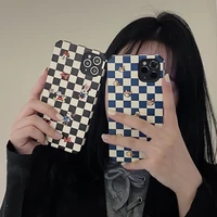 ins disney mickey minnie mouse fashion plaid phone cases for iphone 13 12 11 pro max xr xs max x couple anti drop soft cover