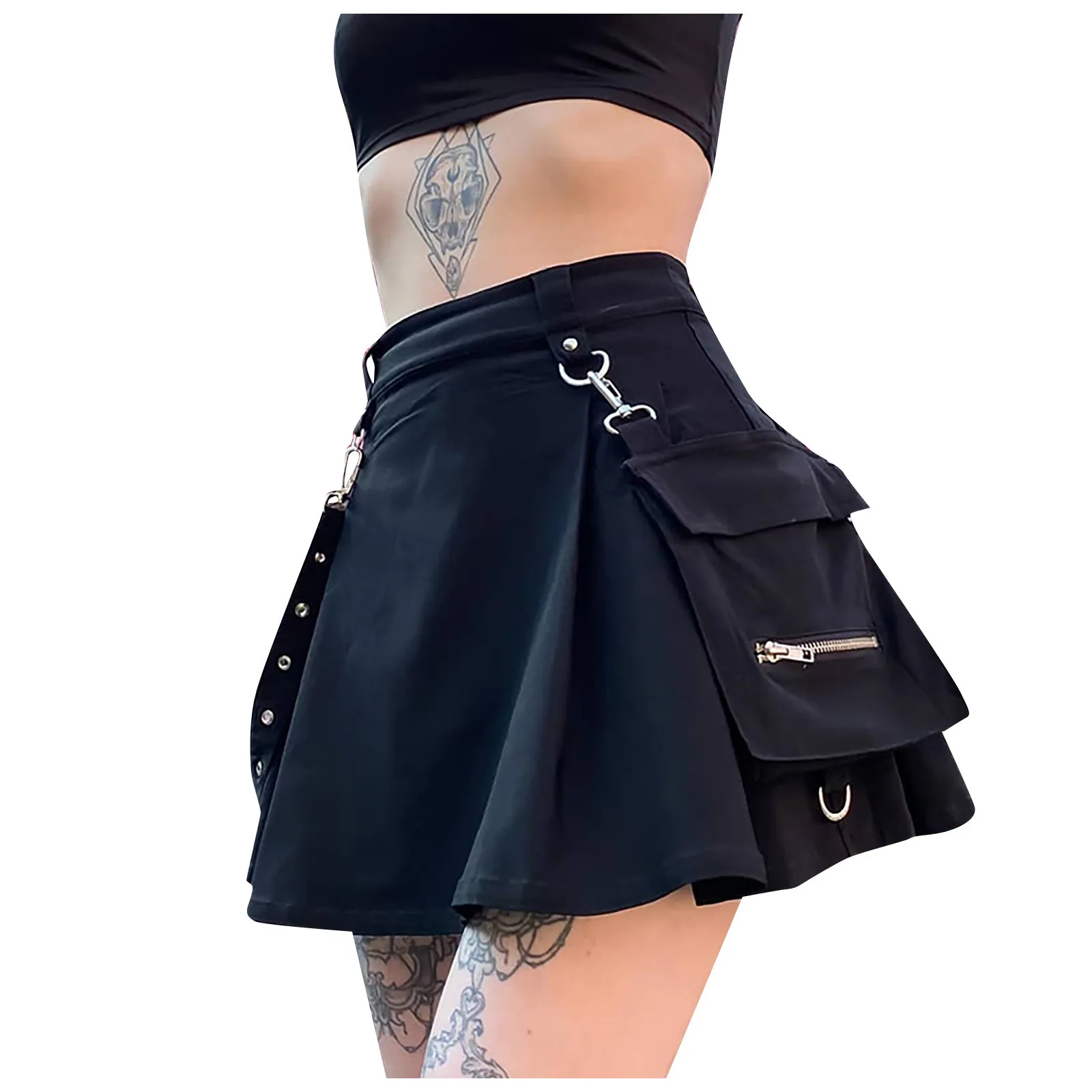 

Irregular Stree Women A-line Gothic Waist Pleated High Skirt Punk Belt Style Skirt skirt