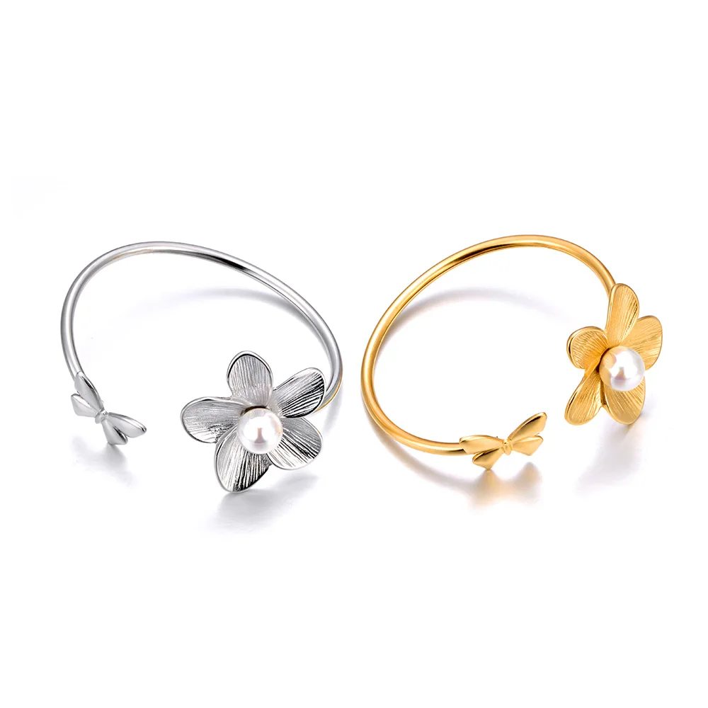 Женский Жемчужный Браслет Lokaer Открытая Нержавеющая Сталь 316L С 18-каратным