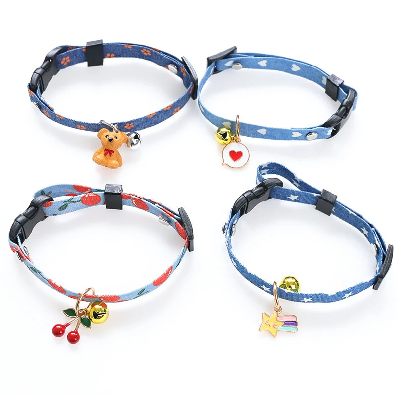 

3 Pcs Pet Cat Collar With Bell Kitten Puppy Adjustable Necklace Whit Safety Buckle Cartoon Cute Tie With Pet Accessories