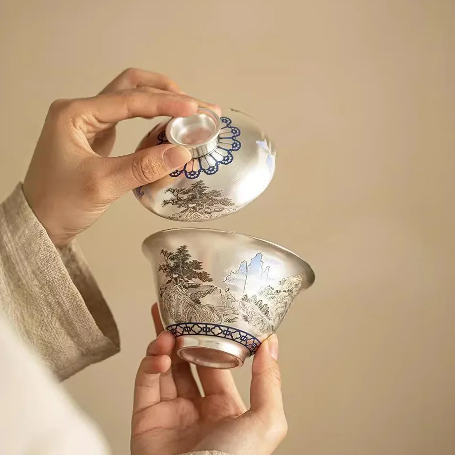 Серебряное позолоченное изображение Shanju Gaiwan одиночный высококачественный набор