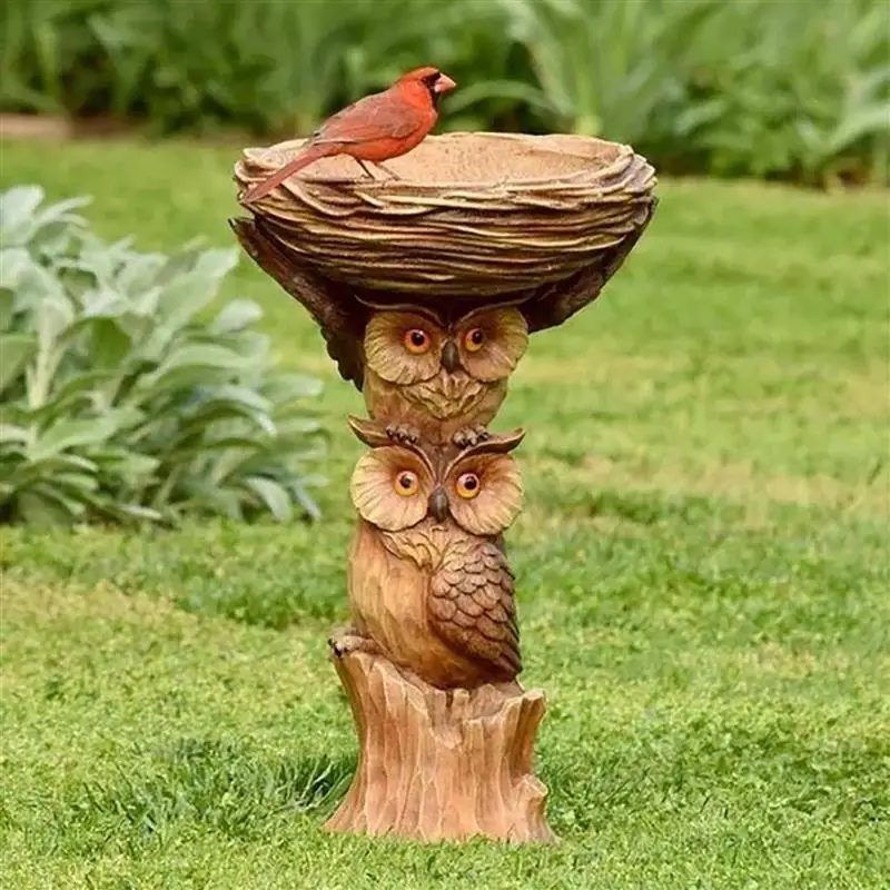 

Bird Water Feeder Resin Owl-Shaped Bird Bath Drinking Feeder Decoration Artifact Hummingbird Feeder Garden Outdoor Bird Decor