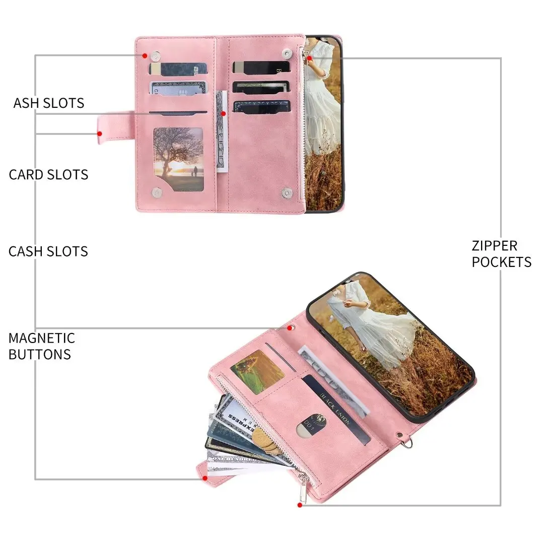 Fashion Zipper Wallet Case For Xiaomi Mix 2S Flip Cover Multi Card Slots Cover Phone Case Card Slot Folio with Wrist Strap