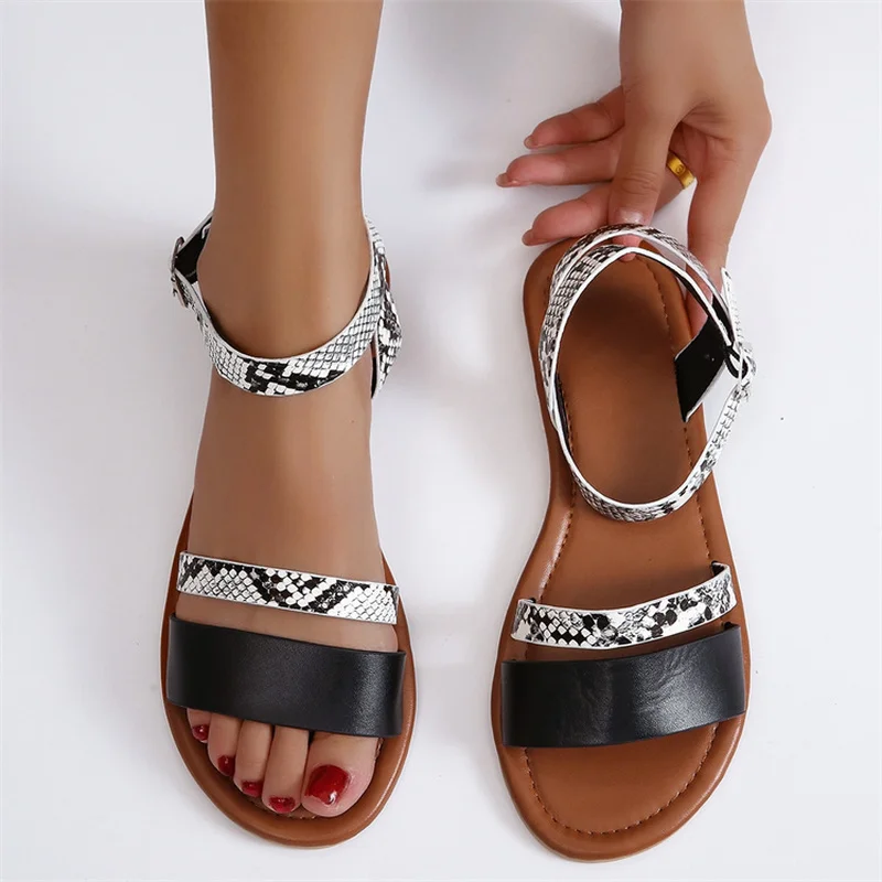 

Women Summer Flats Sandals 2022 New Classic Snake Pattern Slippers Rome Sport Open Toe Casual Shoes Gladiator Dress Mujer Slides