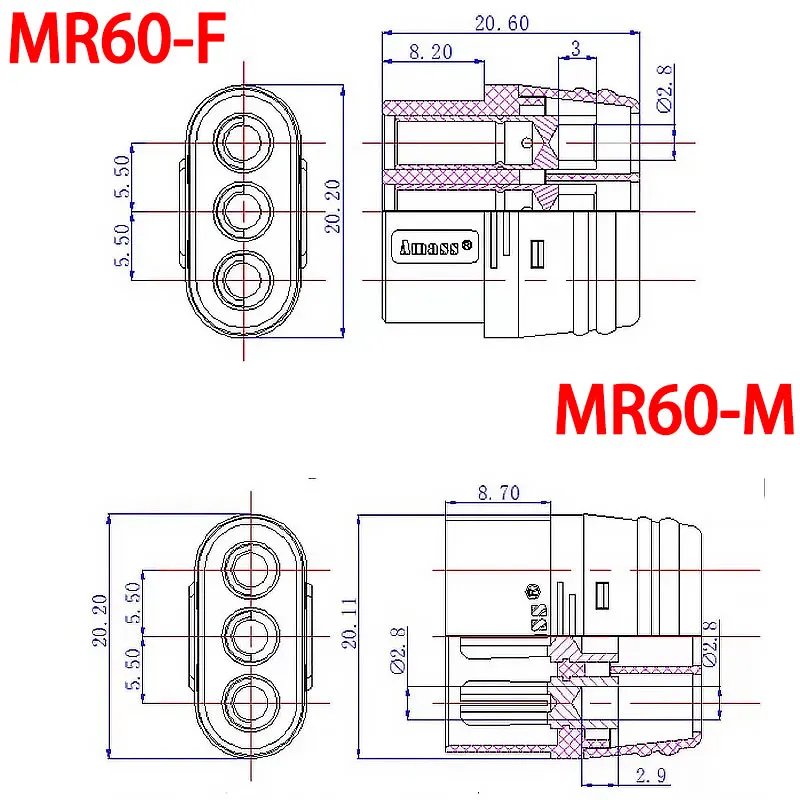 Фото MR60 Одинарный двойной штекер «папа-мама» Кабель Mr60-F/M 3-контактный 10 см силиконовый провод 12AWG 30A для RC Lipo батареи №3