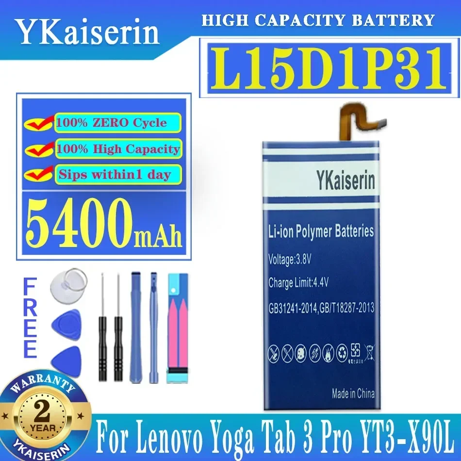 YKaiserin 5400mAh L15D1P31 Battery For Lenovo Yoga Tab 3 Pro Tab3 3Pro YT3-X90L YT3-X90F YT3-X90X X90 Batteria + Tools