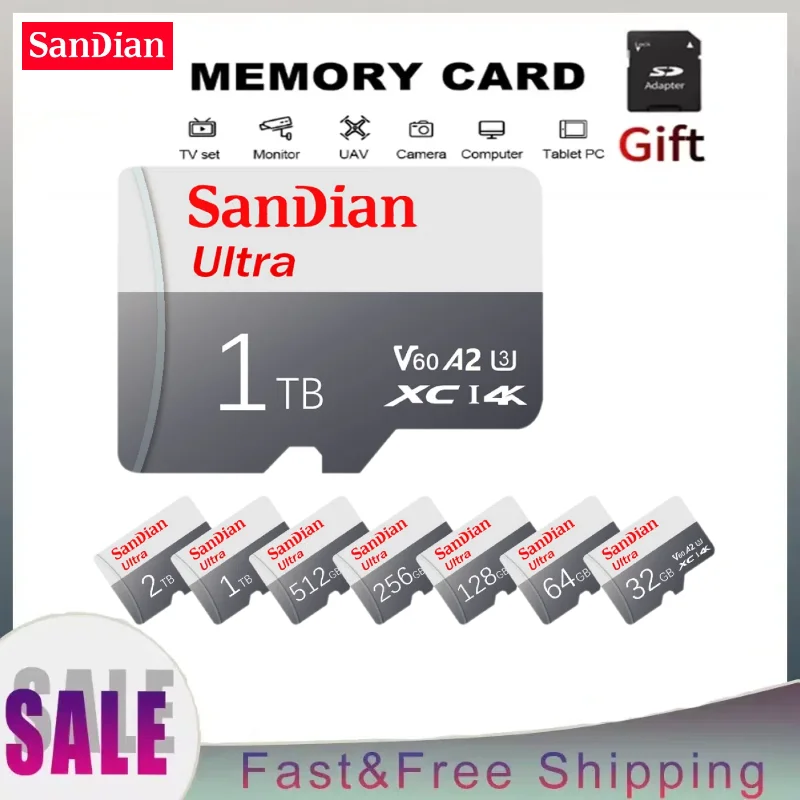 Карта памяти 2 ТБ 128 ГБ Класс 10 V30 TF-карта 1 Mini SD-карта 512 Высокоскоростная Micro TF 256 64