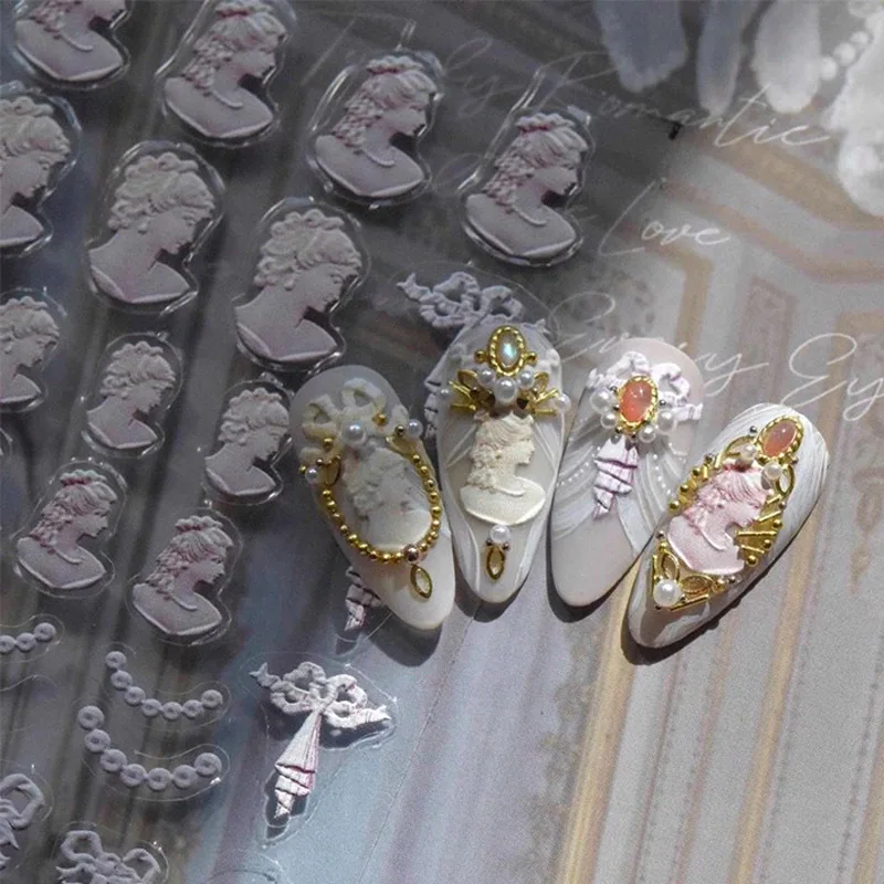 

Рельефные 3D наклейки для ногтей Rococo в стиле ретро дворцовый Ангел 5D с мягким тиснением самоклеящиеся декоративные наклейки для ногтей опто...