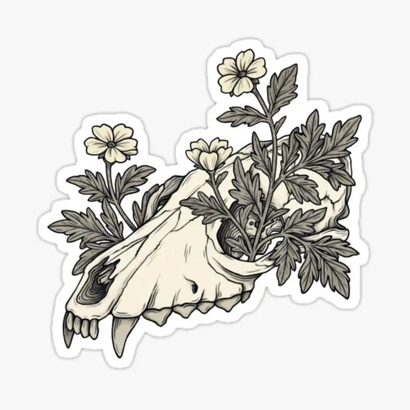 

Canine Skull with Flowers Sticker for Laptop Decor Bedroom Car Cute Cartoon Art Fashionable Public Suitcase
