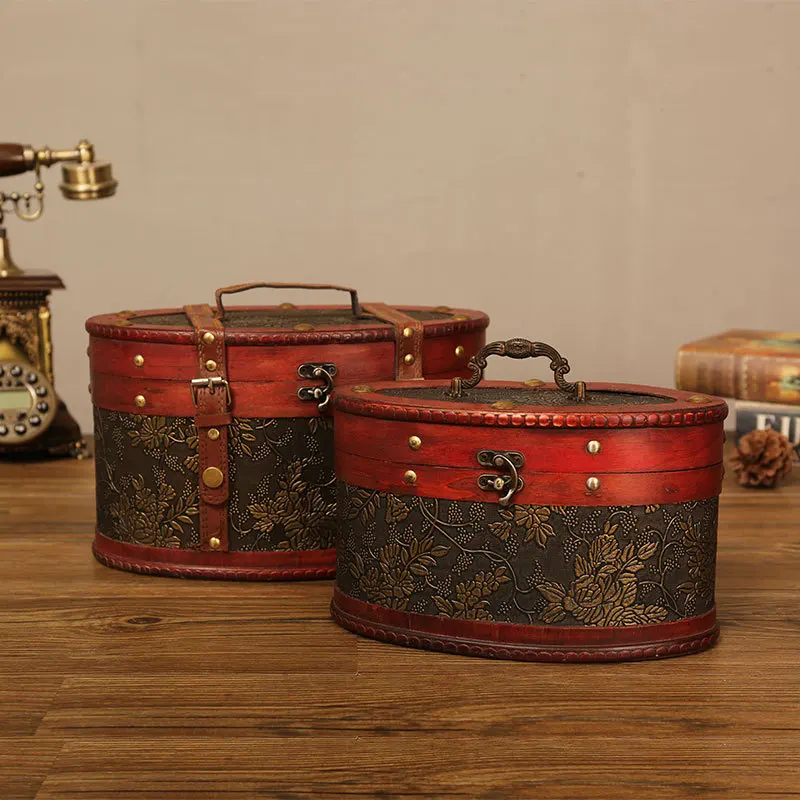 

Antique round wooden box barrel-shaped tea pot retro storage box creative Chinese gift box antique tea round tin containers