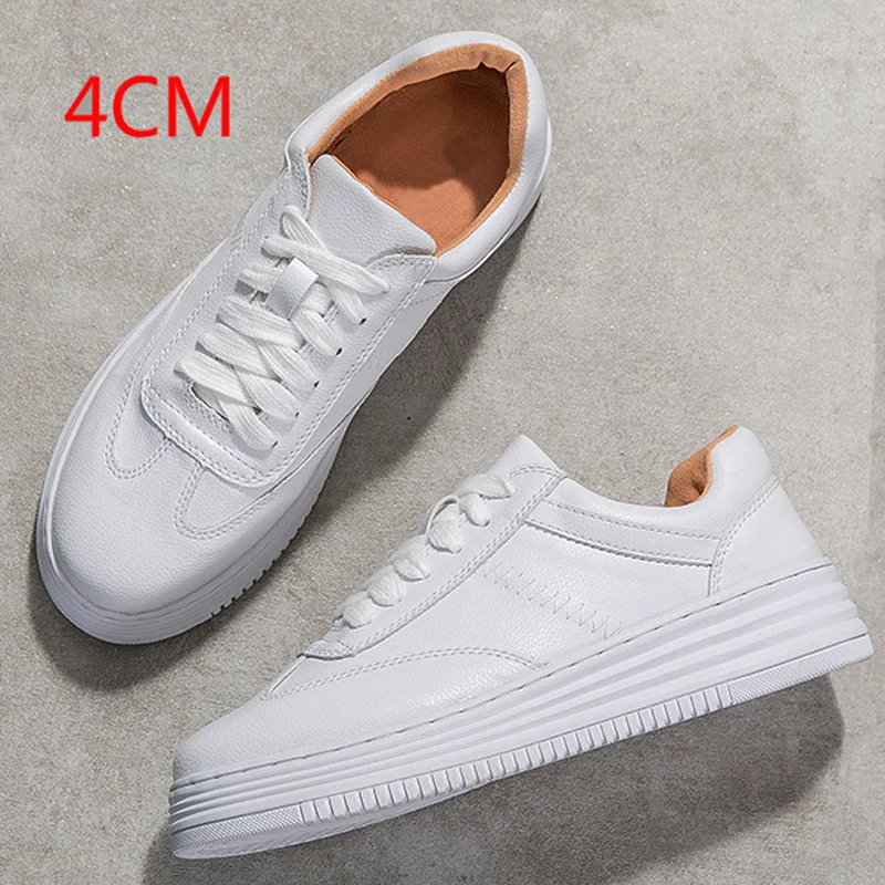 Women Fashion White Split Leather Chunky Sneakers White Shoes Lace Up Women's Tennis Shoes vulcanise Platform Woman Casual Shoes