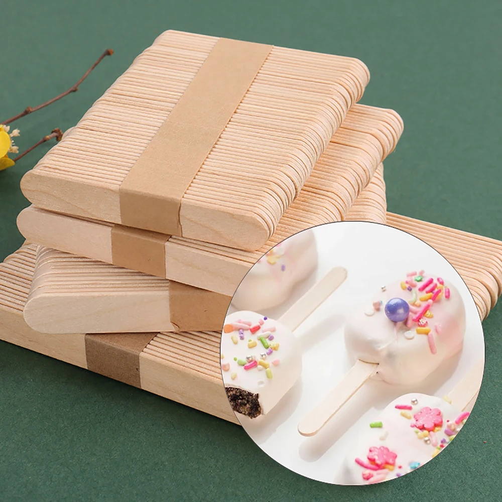 

100pcs Ice Cream Sticks Wooden Popsicle Sticks Ice Cream Spoon Hand Crafts Art Ice Cream Lolly Cake Tools DIY Wooden 4.5 Inch