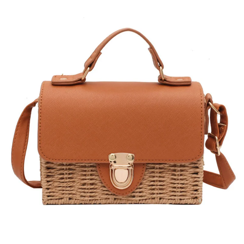 

Модная коробка, Ротанговые сумки на плечо, женские плетеные сумки через плечо, Повседневная летняя пляжная соломенная сумка, женская малень...