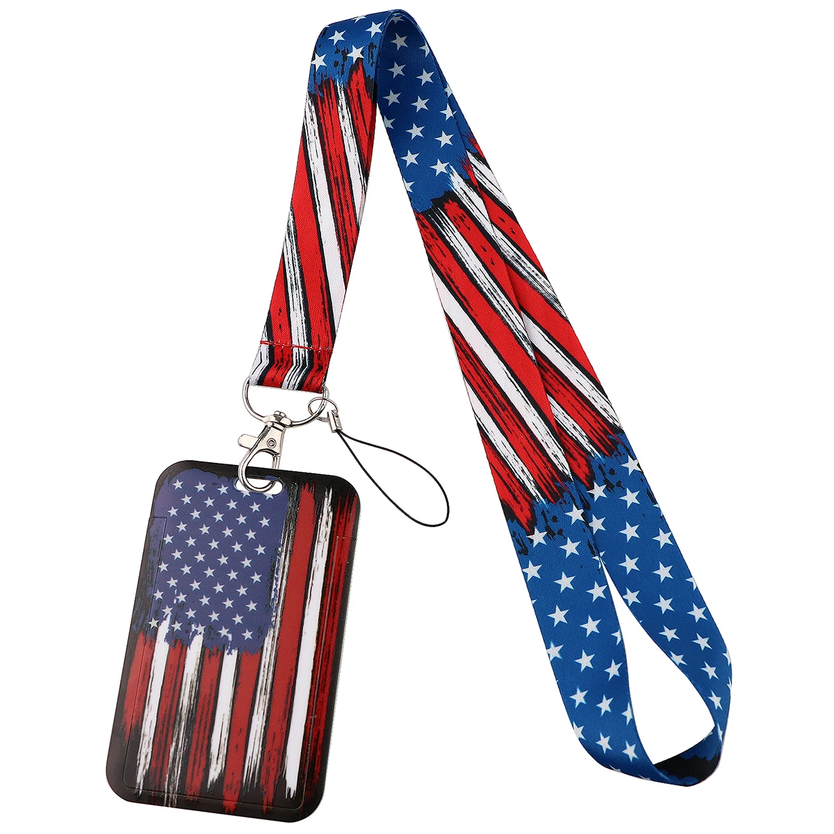 

Stars and Stripes Flag Card Holder Multi-function Mobile Phone Lanyard Straps Tags Neck Lanyards for Keys ID Badge Holder