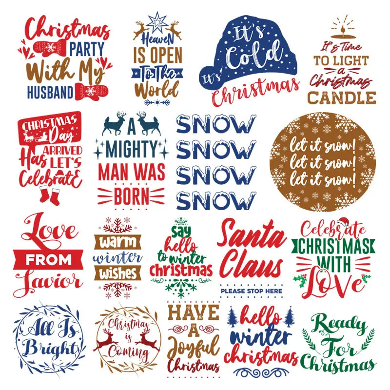 

New Christmas Style letter Custom Thermal Sticker Patches For Clothing Women T-Shirt Iron-On Heat Transfer Clothes Printing
