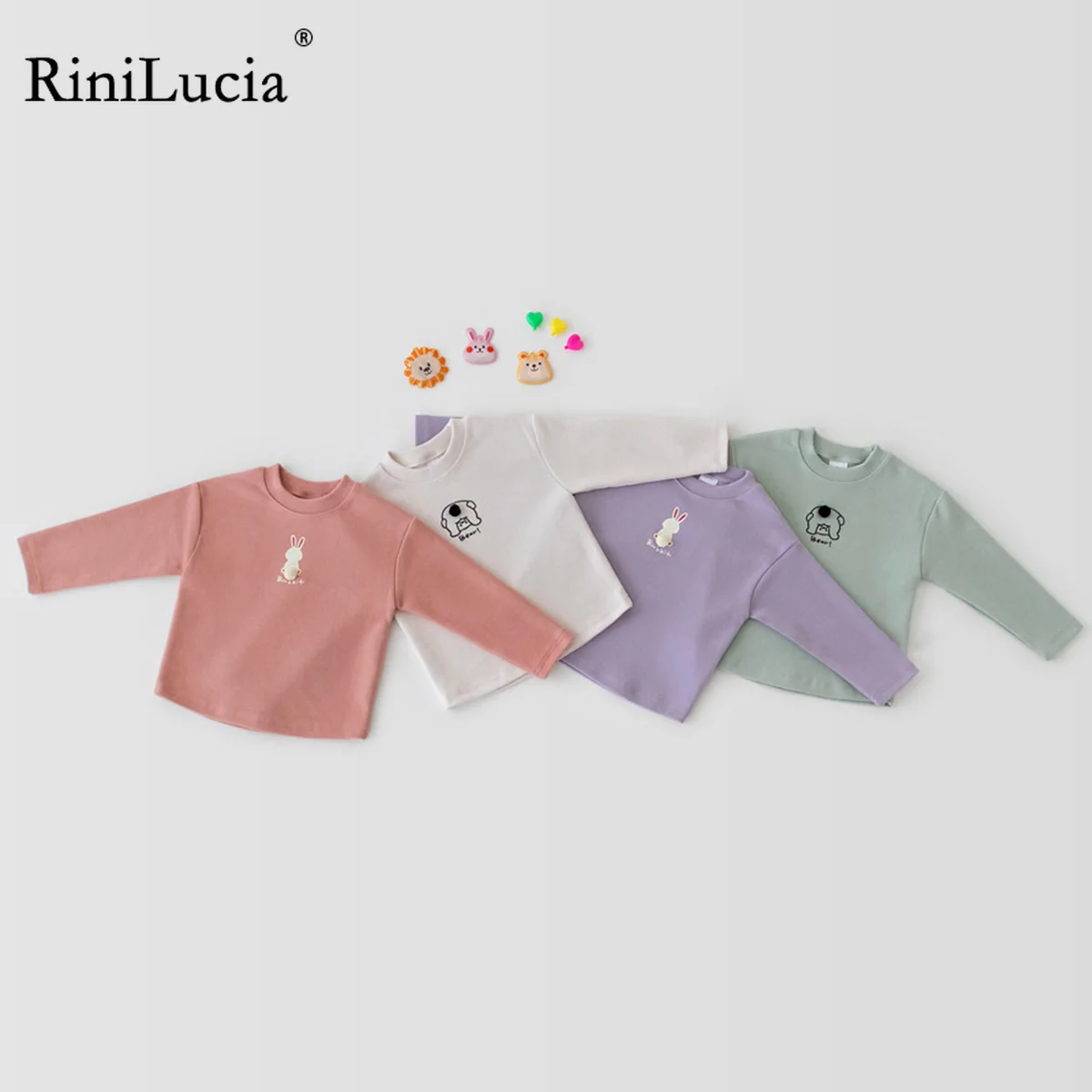 

RiniLucia Candy Color Long Sleeve Children T-Shirts Cotton Boys T Shirt Kids TShirt Autumn Kids Girls Tops Children Clothes