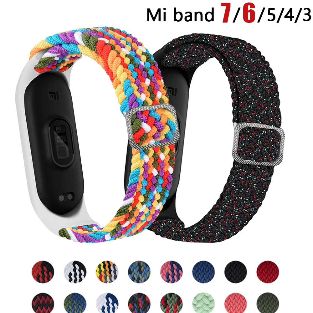 

Bracelet for Mi Band 6 7 Strap Elastic Adjustable Nylon Braided Miband4 Miband 5 Correa Wristband for Xiaomi Mi Band 4 3 5 6 7