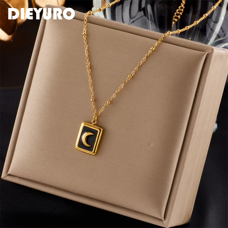 

DIEYURO 316L Stainless Steel Moon Pendant Necklace For Women Fashion Rustproof Charms Chain Girl Neck Jewelry Party Gift Bijoux