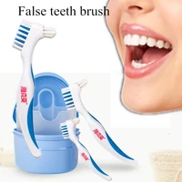 y shape false teeth brushes useful double sided design cleaning dentures portable false teeth toothbrush plastic oral care tool
