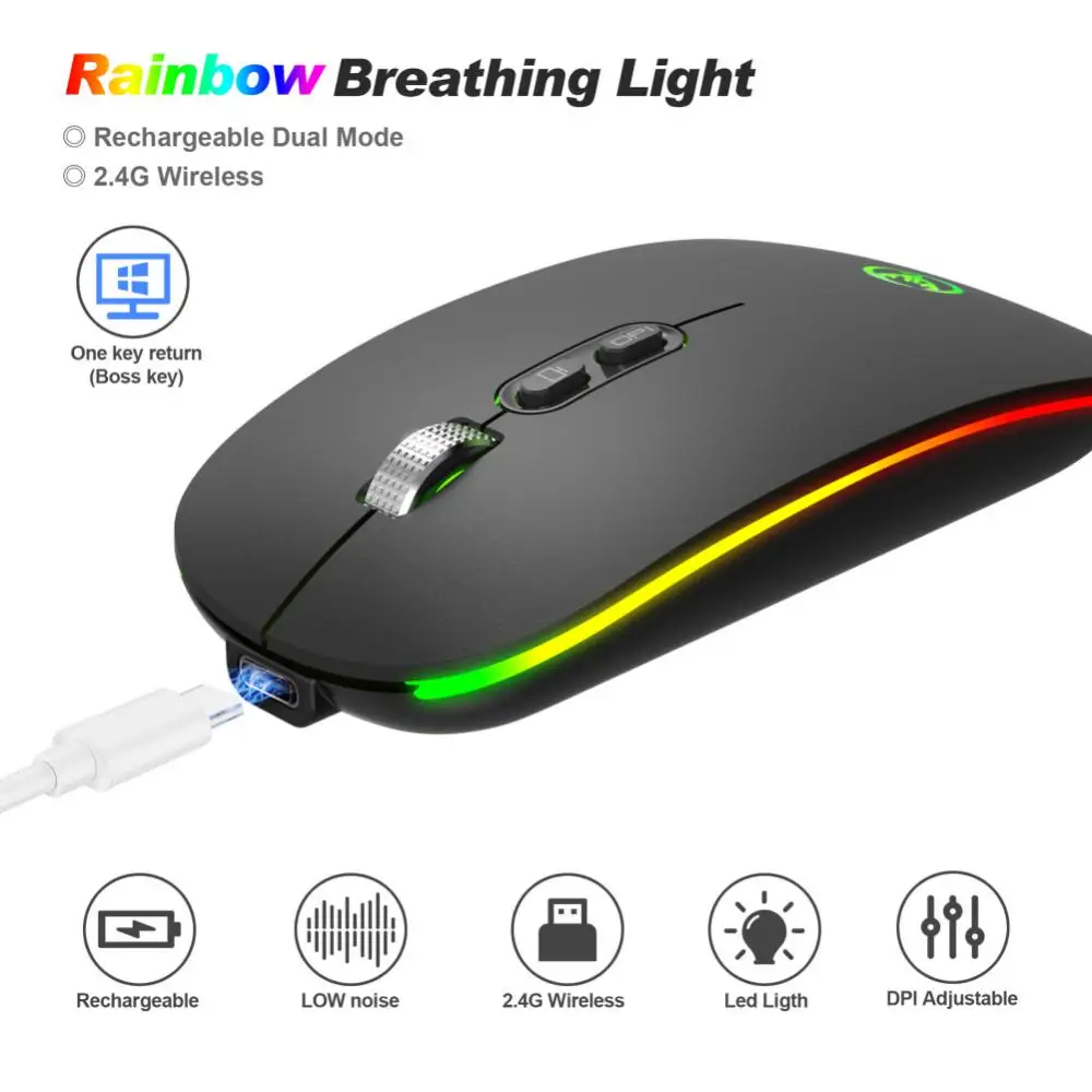 

2.4g Wireless Mouse Opto-electronic Slim Ergonomics Optical Mouse Rechargeable 1200dpi Computer Accessories Gaming Mouse Glowing