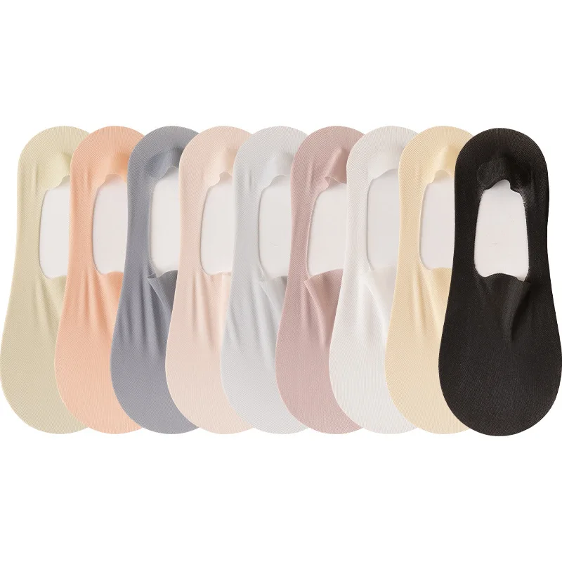 HSS Brand 5Pairs/lot Women's Socks Cotton Bottom Hollow Mesh Thin Socks Summer Silicone Non-slip Solid Color Ice Silk Socks