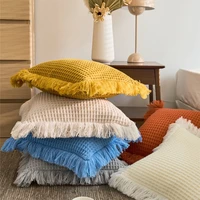 knitted cushion cover blue yellow pillow case 4545 tassels nordic cushion cushion cover pillow decorative pillows for the couch