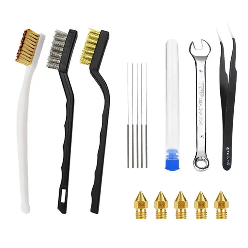 

16pcs 3D Printer Nozzle Cleaning Kit Nozzle Cleaner Brush Needles Storage Holder Tweezers Spanner For MK10 MK8 HOT