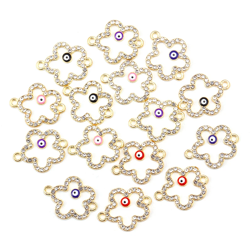 15Pcs 17*21MM New Fashion Flower With Evil Eye Charm Connector Delicate DIY Jewelry Bracelet Earrings Making Pendant Accessories