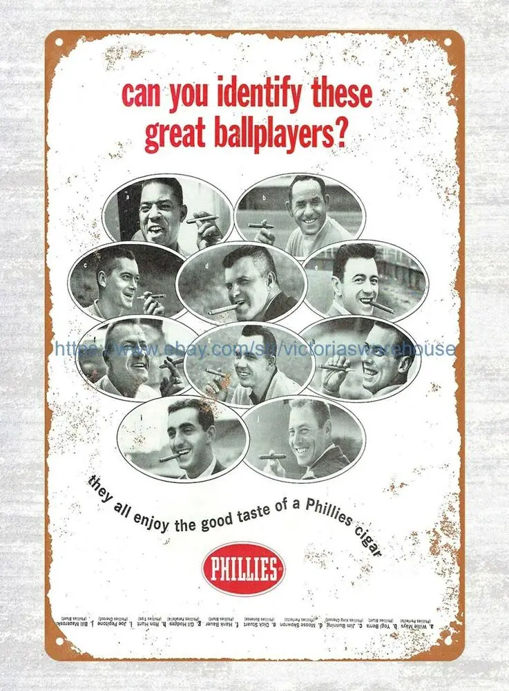 

1964 Phillies сигары бейсболки Yogi Berra Willie Mays Рекламные Знаки