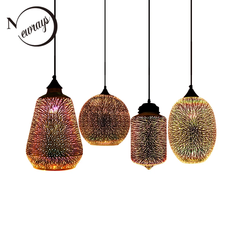 Modern 3D colorful romantic Starry sky hanging Glass shade Pendant Lamp Lights Fixture E27 for bedroom Restaurant living room