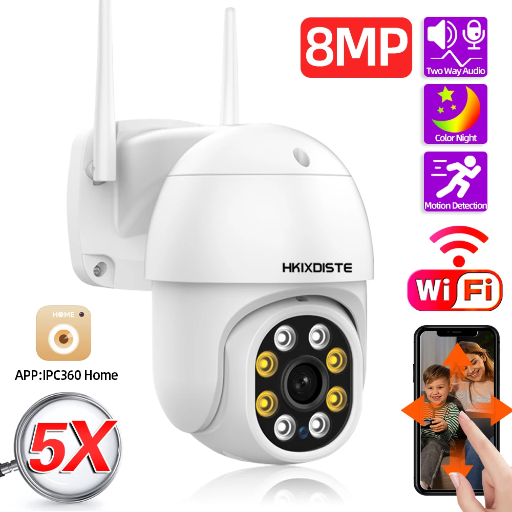

2023 8MP Wifi IP Color Camera 4k Outdoor 5X Zoom PTZ Camera 8.0MP HD H.265 AI Auto Tracking Security Protection CCTV Cam IPC360