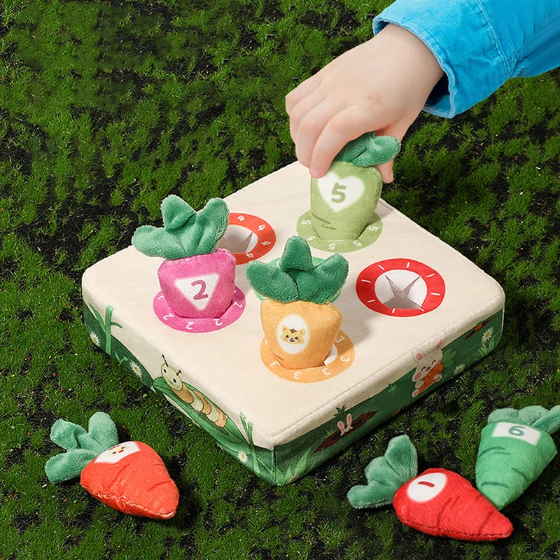 

1Set Children's Hand Training Plush Toys For Puzzle Early Education Number Shape Color Cognition Baby Farm Pulling Radish