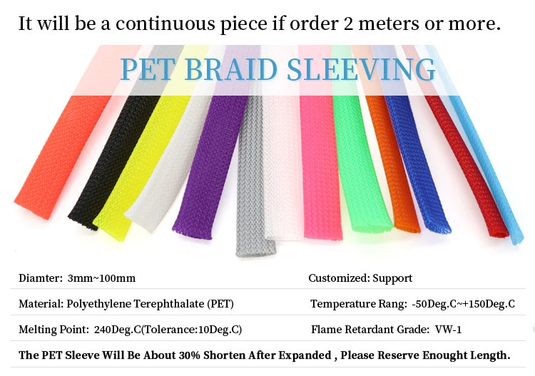 

1M New Tight High Density PET Braided Wire Sleeve 2 4 6 8 10 12 14 16 18 20 25 30 40mm Insulated Cable Protection Expandable