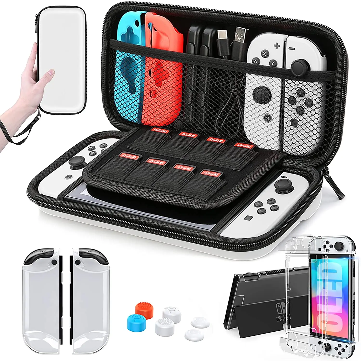 

HEYSTOP Nintendo Switch OLED Model Carrying Case, 9 In 1 Accessories Kit for 2021 Nintendo Switch OLED Model
