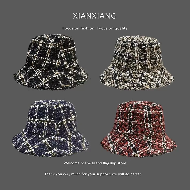 Осенняя Женская клетчатая Панама Боб уличная мини Солнцезащитная шляпа с