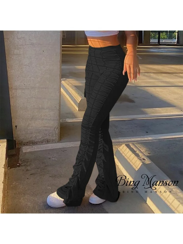 

Winter Women's New Fashion Versatile Pleated Waistband Free High Waist Micro Ragged Long Pants Commuter Loose Y2k Wide Leg Pants