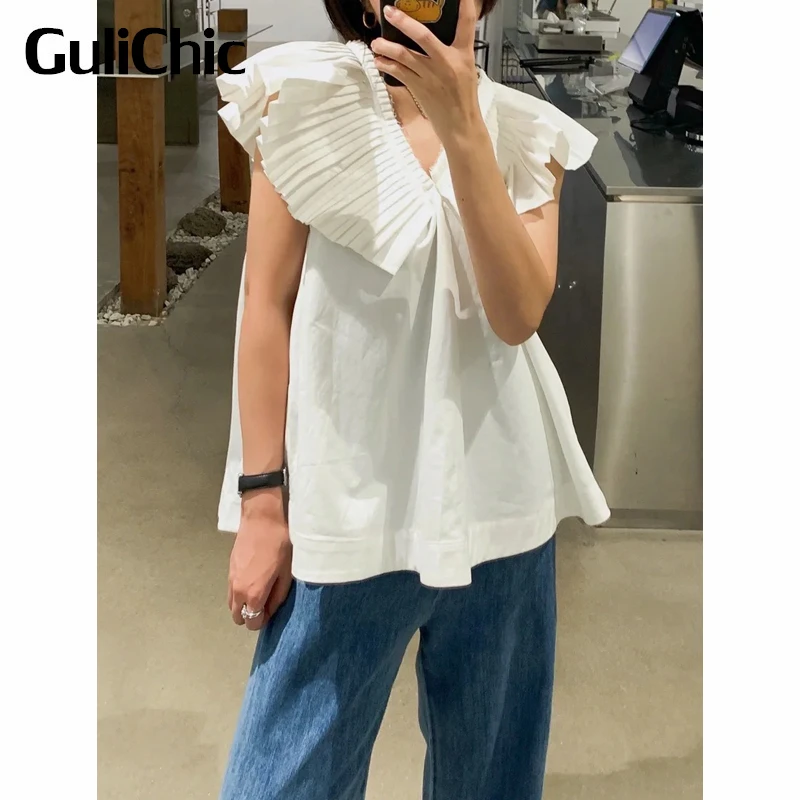 

Женская плиссированная Свободная блузка без рукавов GuliChic 6,23