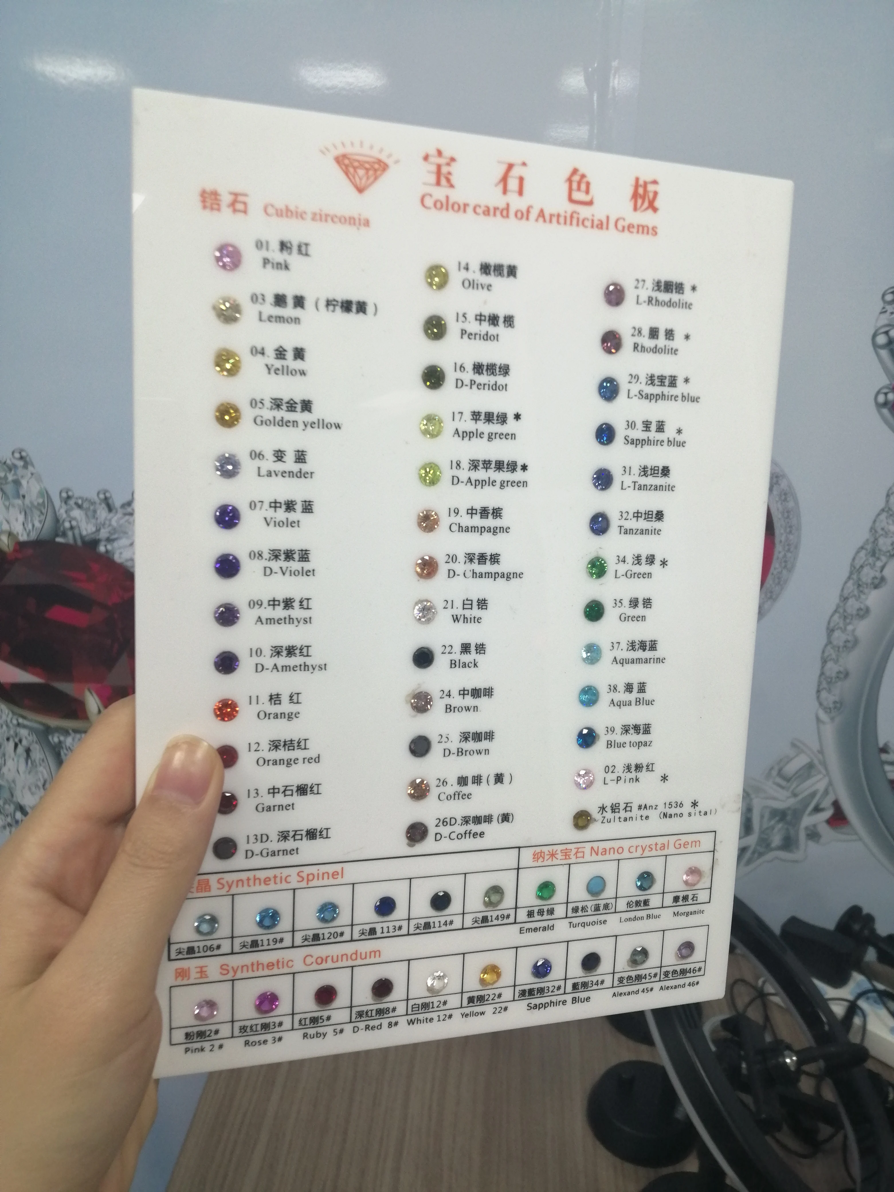 

Wholesales Mixed Diverse Synthetic Gems Color Cards Cubic Zirconia Spinel Corundum Nano Crystal Color Charts