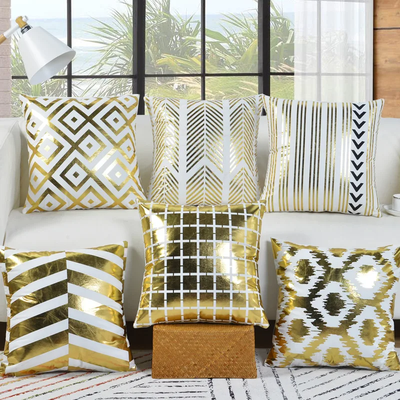 

Наволочка для подушки, чехол для подушки, белый бархатный Золотой клетчатый чехол для дивана, домашний декоративный чехол для подушки на ст...