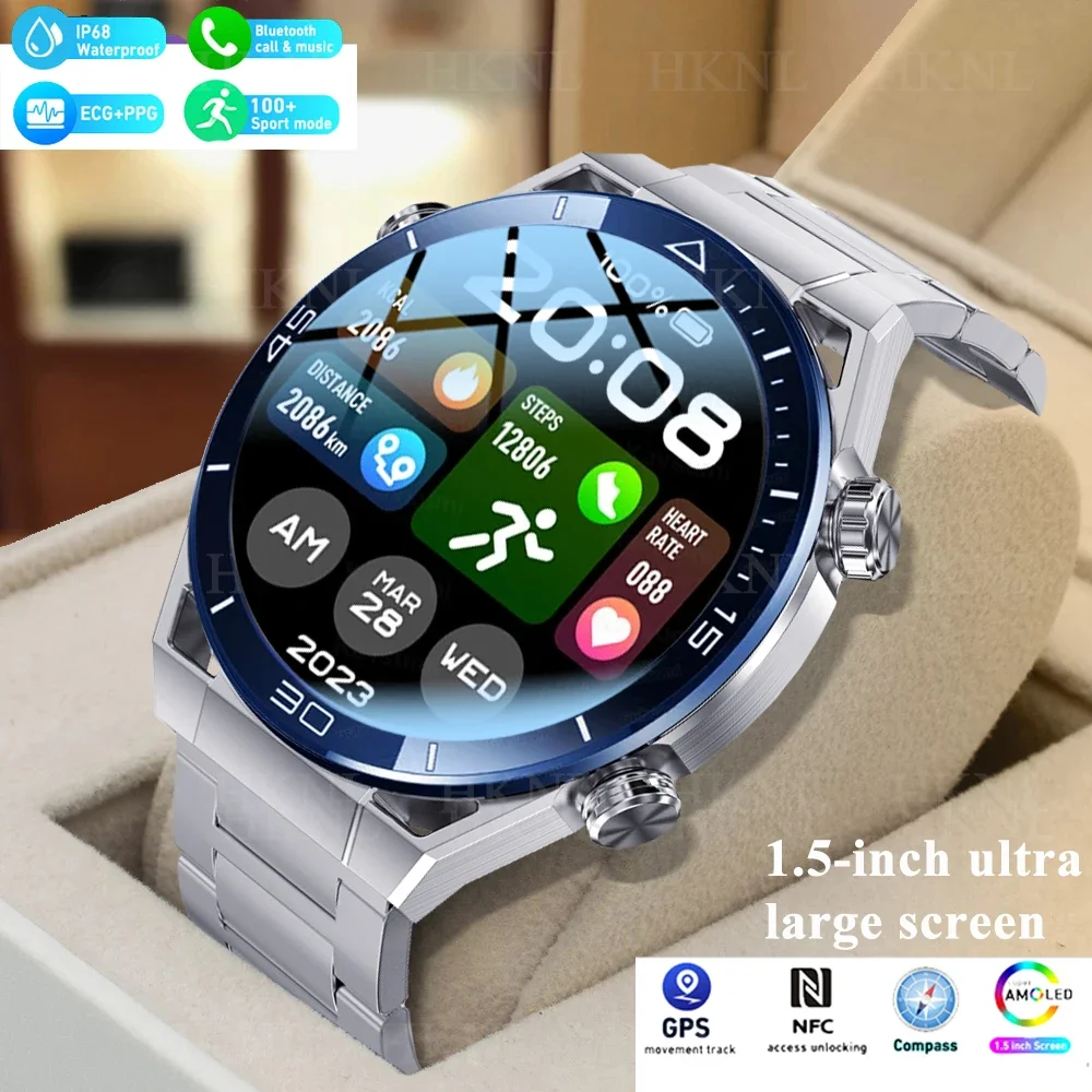 Смарт-часы 2024 NFC ЭКГ Bluetooth умные часы с вызовом GPS-трекер фитнес AMOLED мужские для