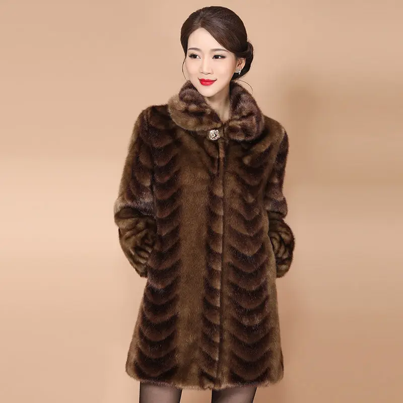 2023 Women Elegant Patchwork Mink Fur Coats Female Mandarin Collar Fur Overcoat Ladies Thick Fur Keep warm in winter Outcoat Y40