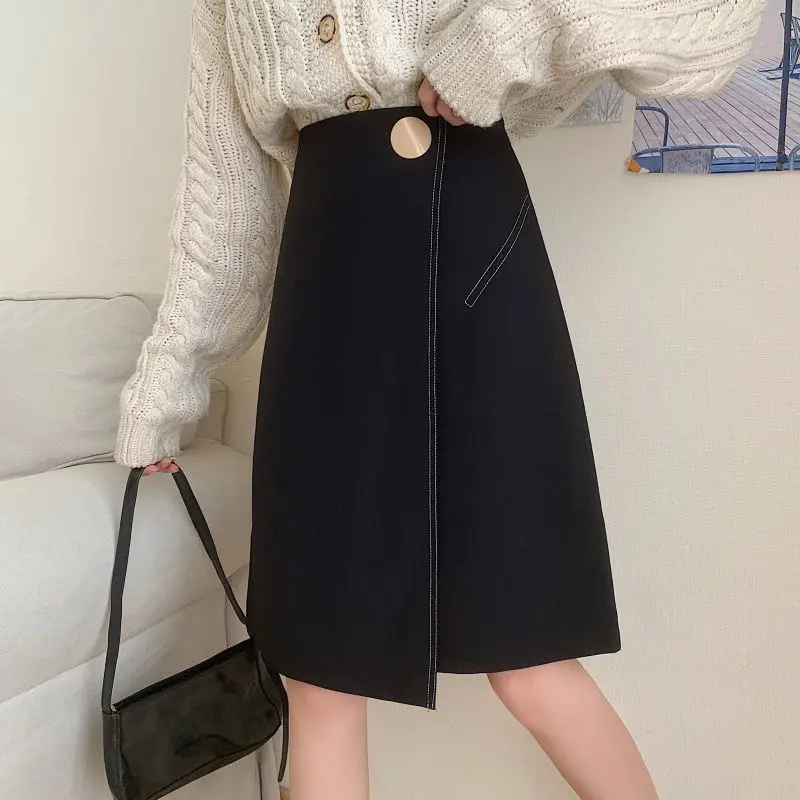 

Women 2022 Spring Summer New Irregular Solid Color Skirts Female High-waisted Slim Skirts Ladies Midi Package Hip Skirts I233