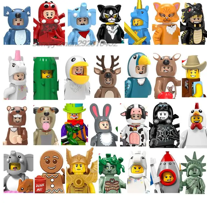 

Single Cartoon Animal Otter Sika Dragon Deer Unicorn Rabbit Girl Brick Figures Head Accessories Building Blocks toys