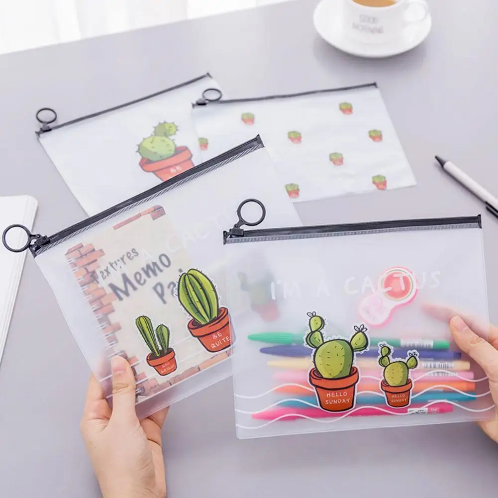 

Cactus File Holder Organizer Kawaii Clear PVC Zipper Capacity Stationery File Bag Document Office Exam Student High Organiz Z2P4